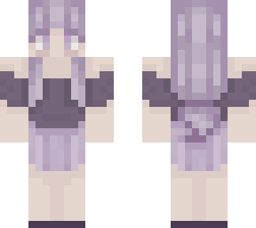 loose purple ponytail, off-shoulder top and skirt 2