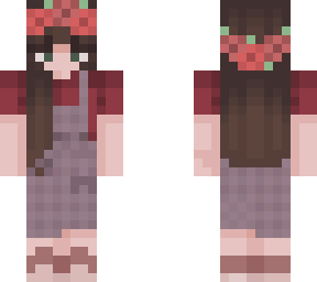brunette girl farmer flower crown red green eyes overalls dungarees cute pretty