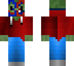 zombie with blue and red mask and hoodie