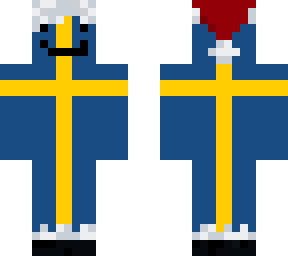 a smilling swedish flag dressed as santa