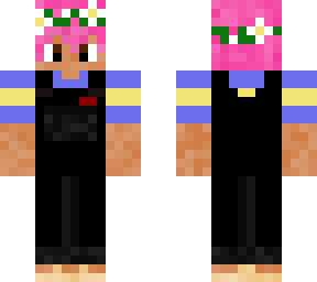 pink hair with overalls