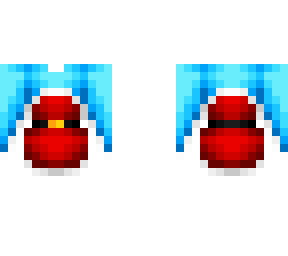 ob - long light blue cape w/ red dress