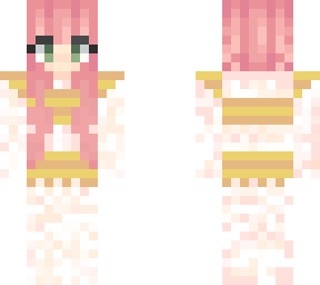 pink haired girl in a yellow bathing suit