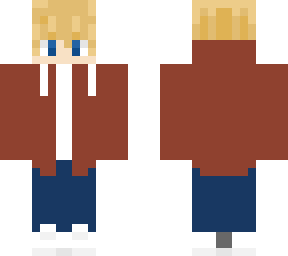 blonde with maroon jacket