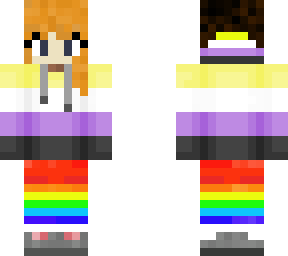 non-bianary person (rainbow socks) and non-bianary flag