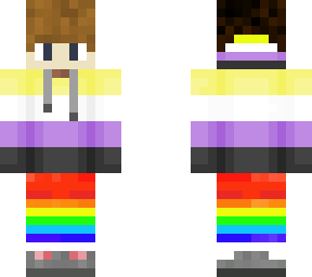 non-bianary person (rainbow socks) and non-bianary flag