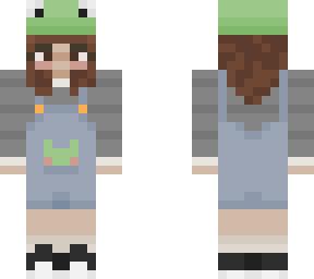 cute brunette girl with frog overalls