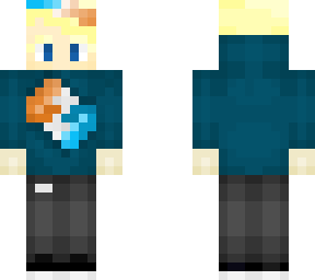 hoodied person, orange and blue ensign, aqua hoodie.