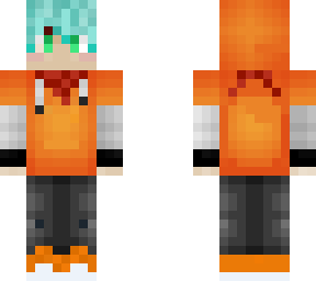 boy, blue hair, orange hoodie