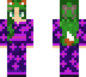 foxgirl in black kimono w/ magenta flowers