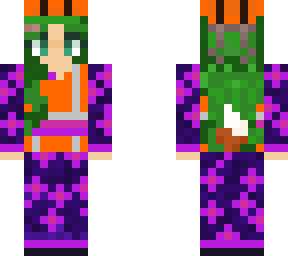 foxgirl in black kimono w/ magenta flowers in construction gear (orange)