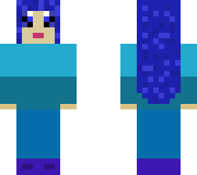 women wearing only blue with blue hair