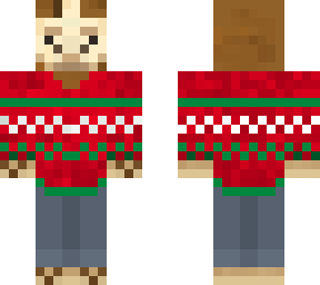 brown llama in christmas sweater and jeans