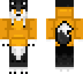 husky with a orange jacket