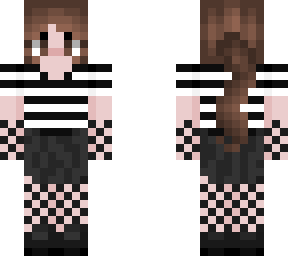 emo girl brown long ponytail fishnet skirt striped shirt brown eyes