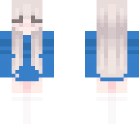 blonde girl with blue sweater
