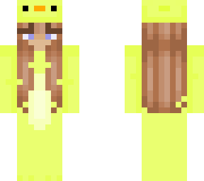 brown haired girl in duck onesie