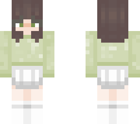 short hair girl green sweater long white socks white skirt