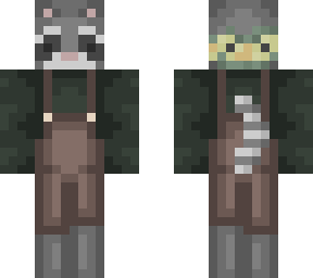 raccoon with flower crown and overalls
