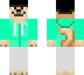 doge with black beanie, teal jacket, and white pants. (better head)