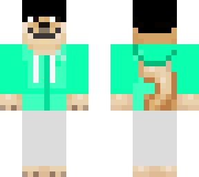 doge with black beanie, teal jacket, and white pants
