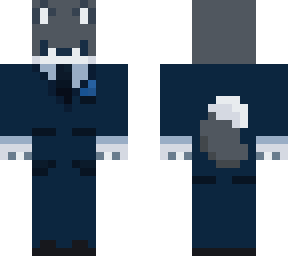 husky in navy suit
