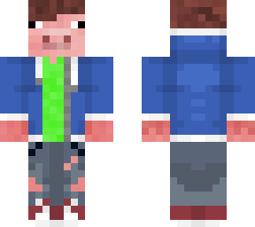 pig with blue sweater, ripped jeans, brown hair, headphones, converse, and shirt
