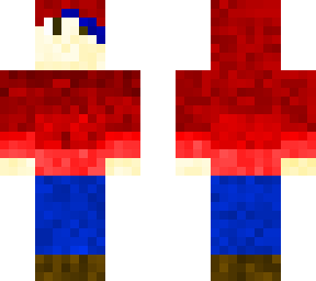 red hoodie , blue hair