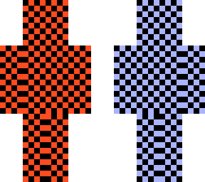 *orange* and *light blue* checkered pattern.