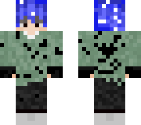 green sweater and blue hair sprinkles