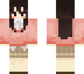 brown hair with pink sweater
