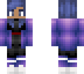 blue haired girl with purple jacket