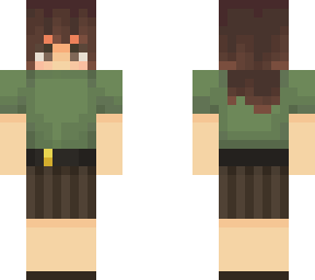 brown haired girl with green blouse