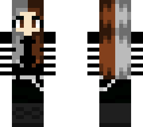 emo splitted hair (brown and white), long hair, combat boots, striped sleeves