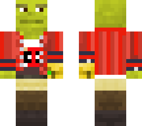 sherk with red t-shirt and infinity gauntlet