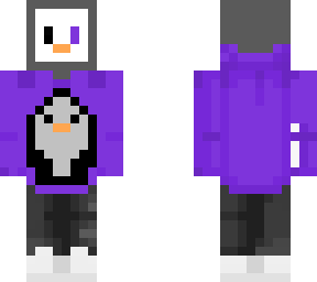 penguin in a purple hoodie with penguin on it