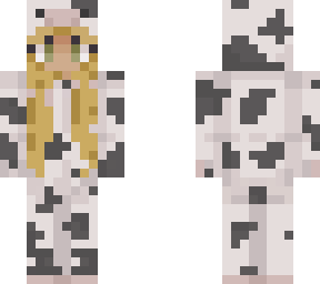 blonde girl in a cow onsie 