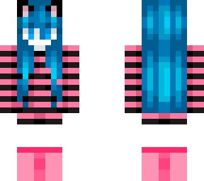 blue haired black shirt pink strip girl
