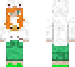 orange  girl in white duck hoodie