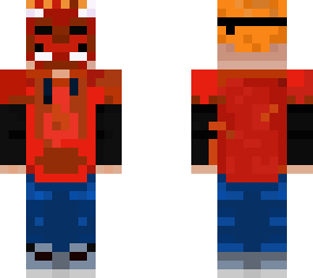 dark red oni with jeans