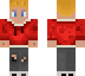 red hoodie boy with blonde hair