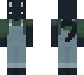 black cat in overalls