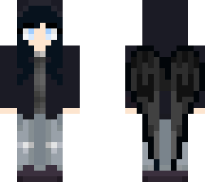 black hair girl with blue eyes and black wings