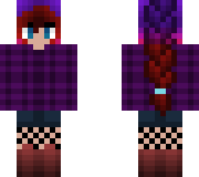 purple to red french braid w/ flannel