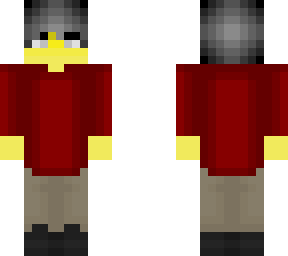 male - red shirt - khakis - dark gray shoes