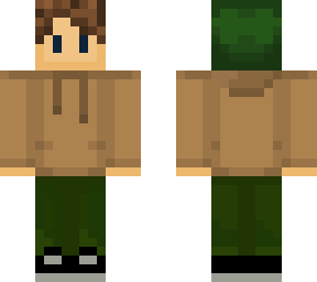 beige hoodie w/ green pants & beanie