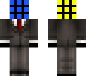 solved rubix cube in a suit