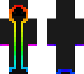 dark grey hooded cloak with rainbow trim (idk what to call this skin)
