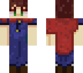 green eyed short haired girl with blue dress and red cape