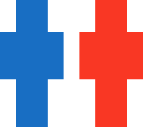 half blue, half red